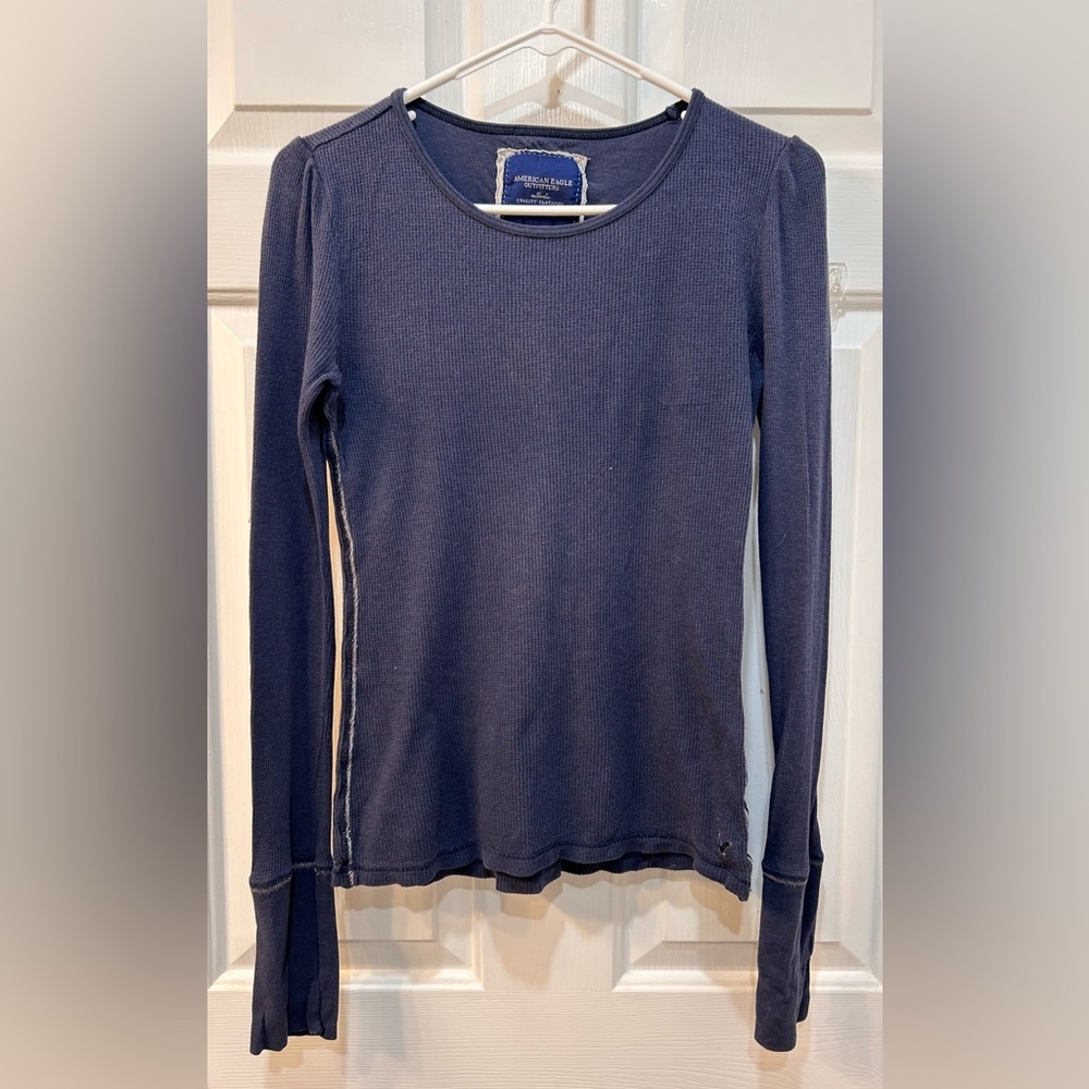 American Eagle Y2K Waffle Knit Fitted Thermal Sz M Layering 90's Elaina Gilbert